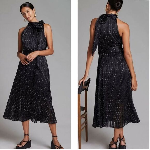 Sachin & Babi x Anthropologie halter neck fit & flare polkadot midi dress size 4 - Picture 1 of 13